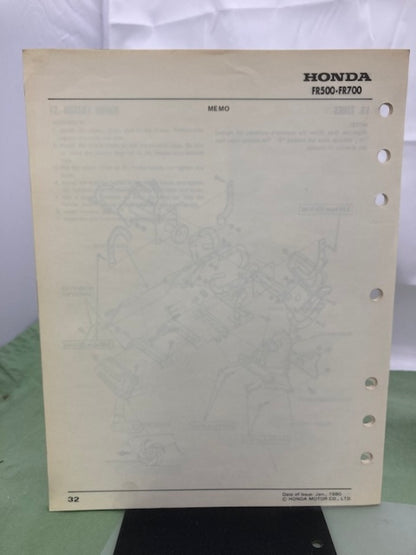 Honda 6172310 FR500 FR700 Tiller Shop Manual 1980 w/ Supplement 6172310Z Genuine