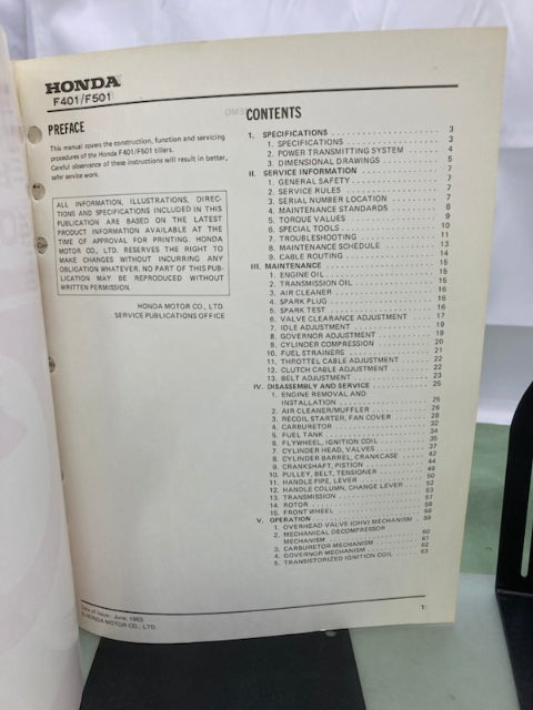 Honda 6173300 F401 F501 Tiller Shop Manual 1983 Genuine