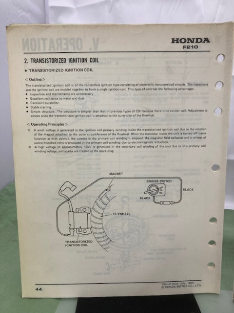 Honda 6173700 F210 Tiller Shop Manual '84 w/ Supplement 6173700Y '93 Genuine