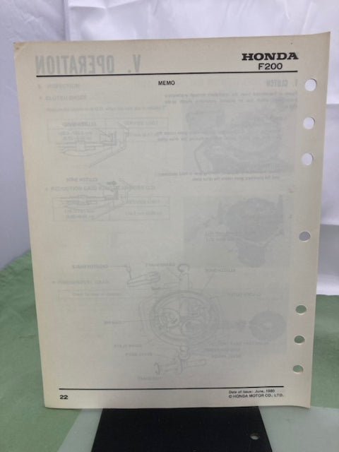 Honda 6172900 F200 Tiller Shop Manual 1980 Genuine