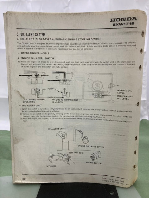 Honda 61ZB870 EXW171S Generator Shop Manual 1986 Genuine