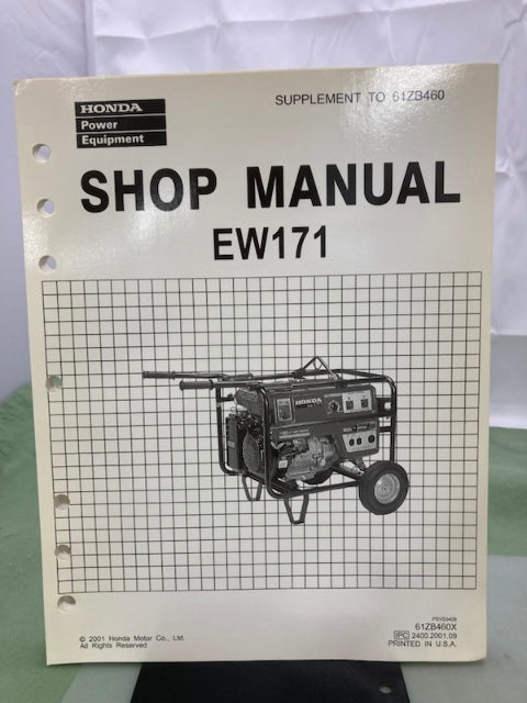 Honda 61ZB460 EW140 EW171 Generator Shop Manual 1986 w/ Supplements Genuine