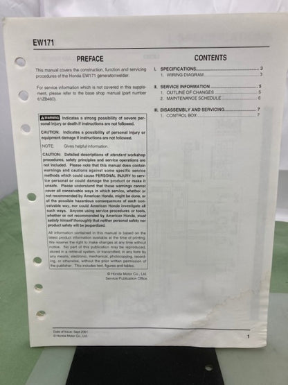Honda 61ZB460 EW140 EW171 Generator Shop Manual 1986 w/ Supplements Genuine