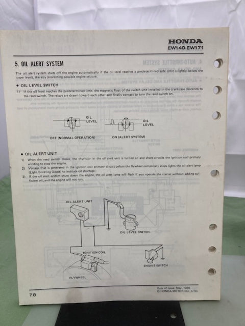Honda 61ZB460 EW140 EW171 Generator Shop Manual 1986 w/ Supplements Genuine