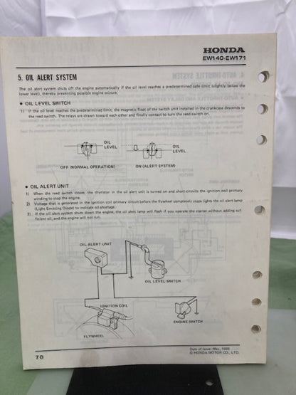 Honda 61ZB460 EW140 EW171 Generator Shop Manual 1986 w/ Supplements Genuine