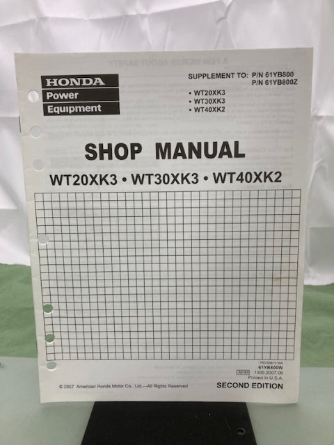 Honda 61YB800 WT20X WT30X K1 Water Pump Shop Manual '86 w/ Supplements Genuine