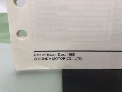 Honda 61YB800 WT20X WT30X K1 Water Pump Shop Manual '86 w/ Supplements Genuine