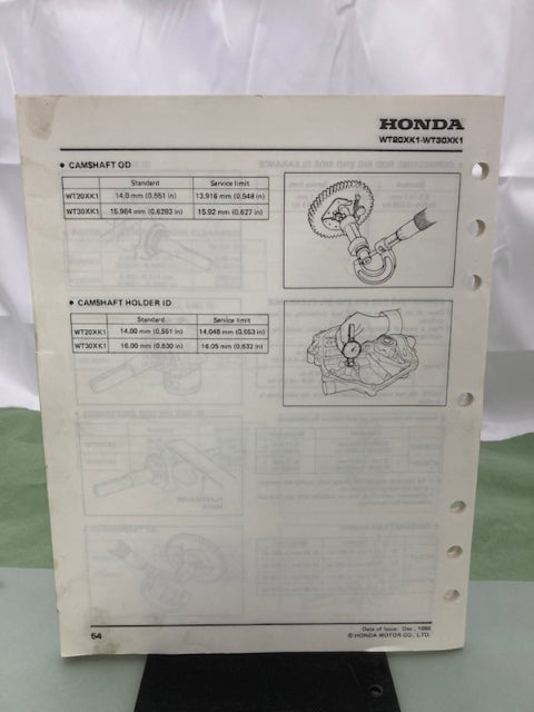 Honda 61YB800 WT20X WT30X K1 Water Pump Shop Manual '86 w/ Supplements Genuine
