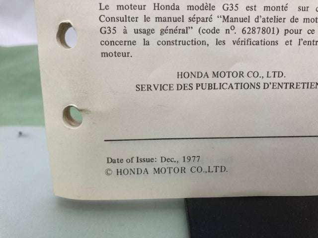 Honda 6695401 WA20 Water Pump Shop Manual 1977 Genuine