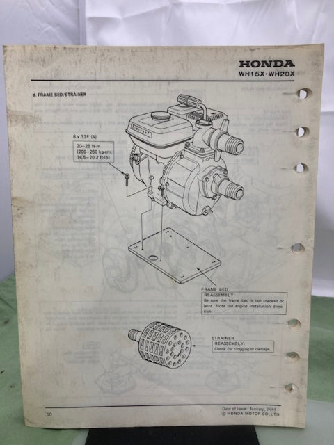 Honda 61YB700 WH15X WH20X Water Pump Shop Manual '85 Revised '07 w/ Supp Genuine