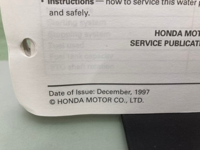 Honda 61YE900 WX10 Water Pump Shop Manual 1997 Genuine
