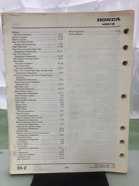 Honda 6176900 H5518 Tractor Shop Manual 1991 Genuine
