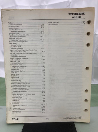 Honda 6176900 H5518 Tractor Shop Manual 1991 Genuine