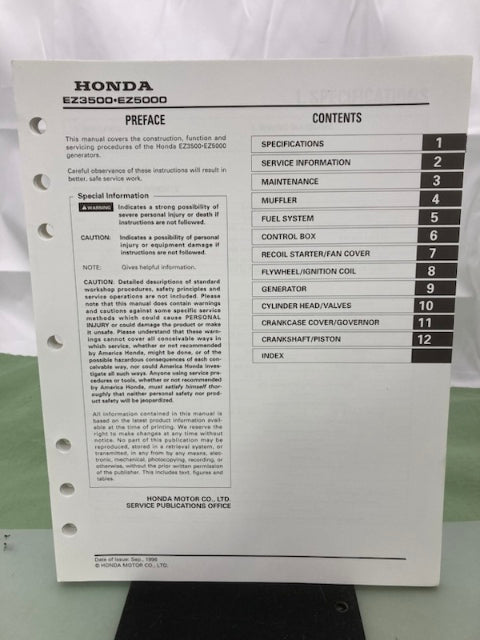 Honda 61ZS400 EZ3500 EZ5000 Generator Shop Manual 1996 Genuine