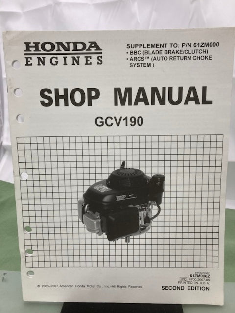 Honda 61ZM000Z GCV190 Engine Shop Manual Supplement 2003 Genuine