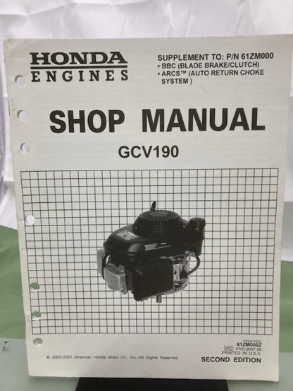 Honda 61ZM000Z GCV190 Engine Shop Manual Supplement 2003 Genuine