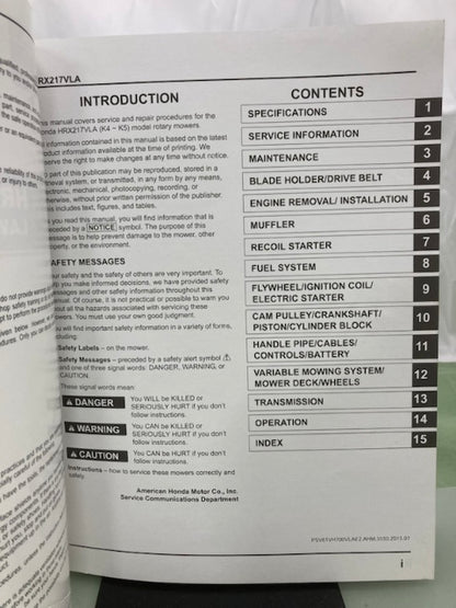 Honda 61VH700VLAE2 HRX217VLA Lawn Mower Shop Manual 2015 Genuine