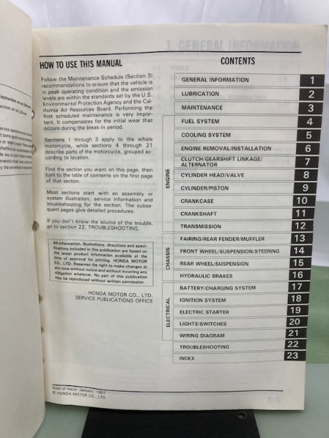 Honda 61MN400 CBR600F Hurricane Service Manual 1987 Genuine