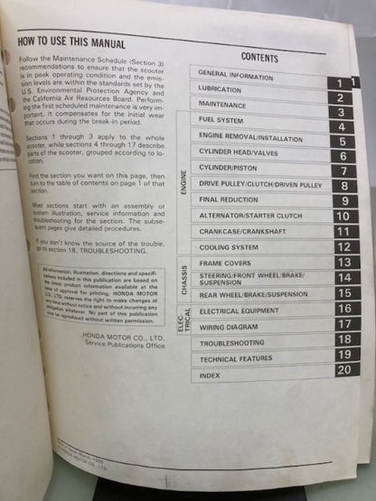 Honda 61KN702 CH150 Elite CH150D Elite Deluxe Service Manual 1985-1986 Genuine