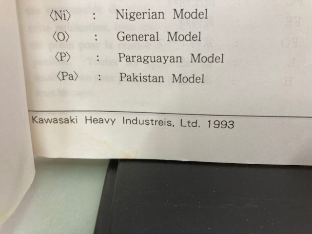 Kawasaki 99926-1022-01 Service Specification Handbook '92, '93 Model Genuine