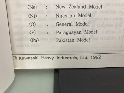 Kawasaki 99926-1020-01 Service Specification Handbook '91, '92 Model Genuine