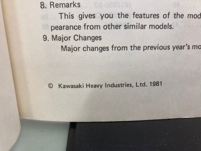 Kawasaki 99930-1002-01 Model Recognition Manual '79-'81 Model Genuine