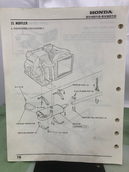 Honda 61ZB500 EV4010 EV6010 Generator Shop Manual 1991 w/ 2002 Revisions Genuine