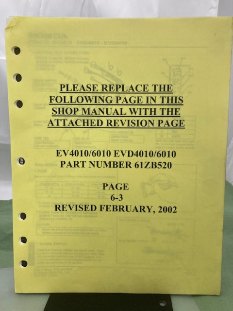 Honda 61ZB500 EV4010 EV6010 Generator Shop Manual 1991 w/ 2002 Revisions Genuine