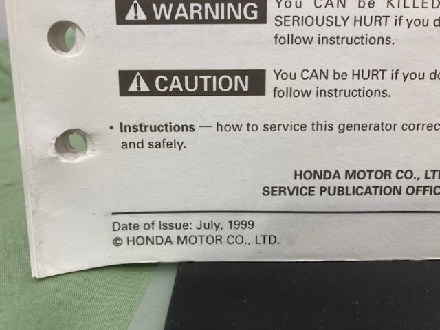 Honda 61Z0300 EB3000c Generator Shop Manual '99 w/ Supplements Y/X Genuine