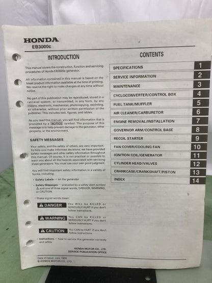 Honda 61Z0300 EB3000c Generator Shop Manual '99 w/ Supplements Y/X Genuine