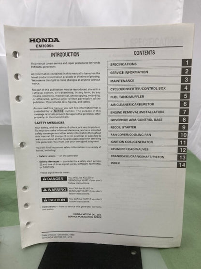 Honda 61Z0300 EB3000c Generator Shop Manual '99 w/ Supplements Y/X Genuine