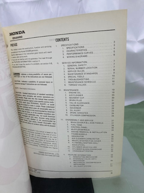 Honda 61ZB600 EX2200 Generator Shop Manual 1985 Genuine
