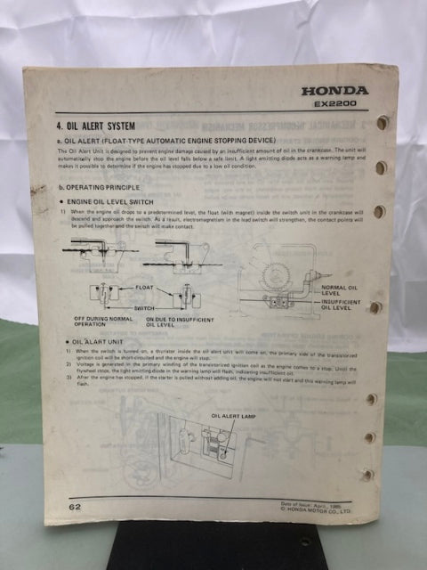 Honda 61ZB600 EX2200 Generator Shop Manual 1985 Genuine