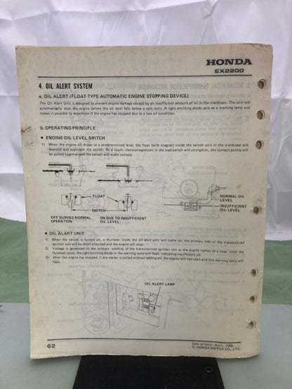 Honda 61ZB600 EX2200 Generator Shop Manual 1985 Genuine