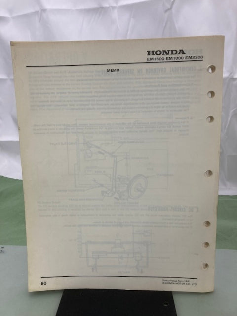 Honda 6189700 EM1600 EM1800 EM2200 Generator Shop Manual 1981 Genuine