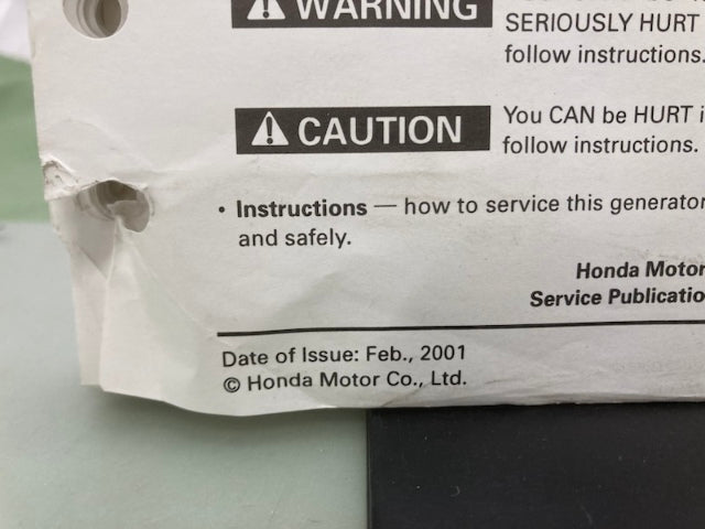 Honda 61Z0700 EU2000i Generator Shop Manual 2001 Genuine