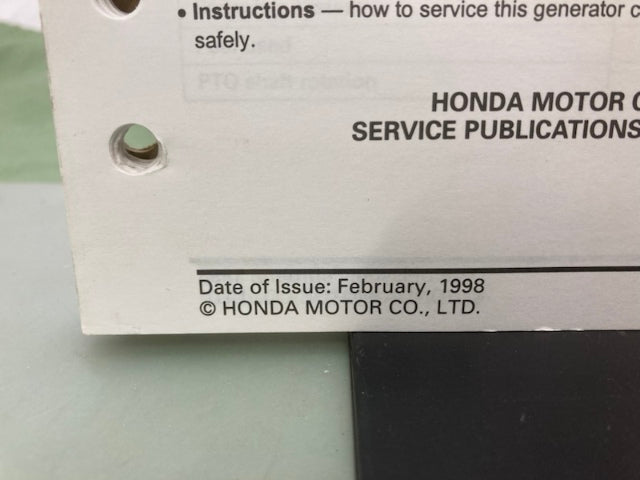 Honda 61ZT200 EN2000 EN2500 Generator Shop Manual 1998 Genuine