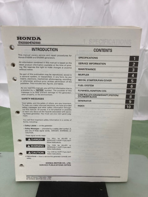 Honda 61ZT200 EN2000 EN2500 Generator Shop Manual 1998 Genuine