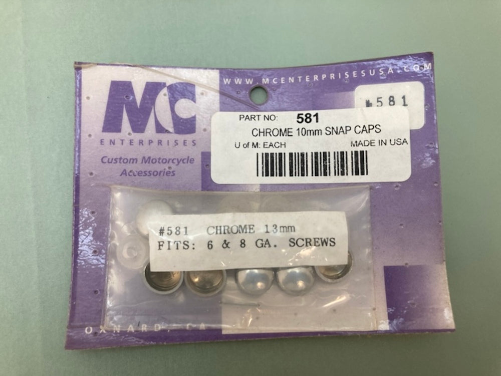 10 Pk. MC Enterprises 581 Chrome 10MM Snap Caps 6&8 GA. Screws New Genuine