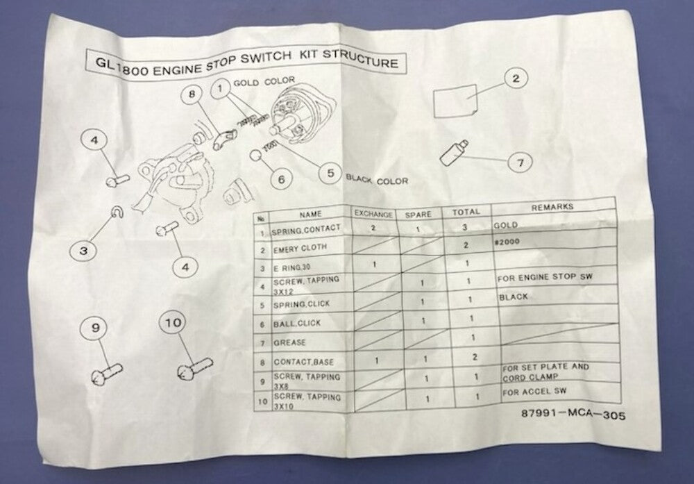 Honda 35130-MCA-305 Engine Stop Switch Kit New Genuine