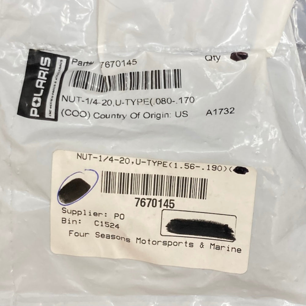 QTY 2 Polaris 7670145 U-Type Clip Nut (1/4-20) New Genuine