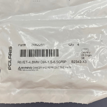 QTY 4 Polaris 7662251 Black Pop Rivet New Genuine