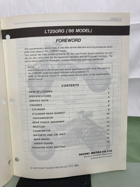 Suzuki 99501-42050-01E LT250R Supplementary Service Manual '85 Genuine