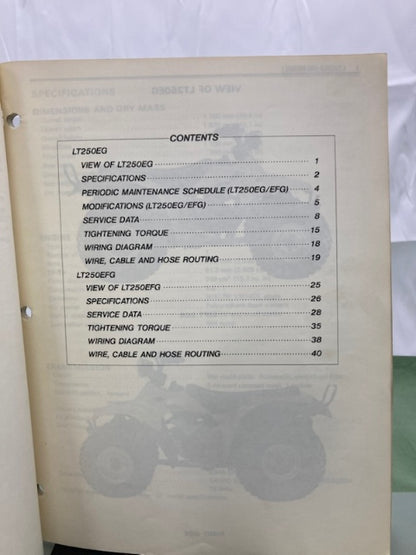 Suzuki 99501-42030-01E LT250E/EF Supplementary Service Manual '85 Genuine