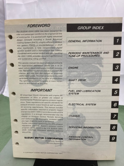 Suzuki 99500-39100-03E GSX1100G Service Manual '91 Genuine