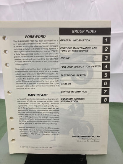 Suzuki 99500-37060-03E GSX750F Service Manual '88 Genuine