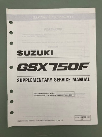 Suzuki 99501-37180-03E GSX750F Supplementary Service Manual '94 Genuine