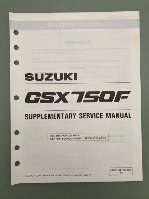 Suzuki 99501-37180-03E GSX750F Supplementary Service Manual '94 Genuine