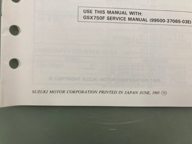 Suzuki 99501-37190-03E GSX750F Supplementary Service Manual '95 Genuine