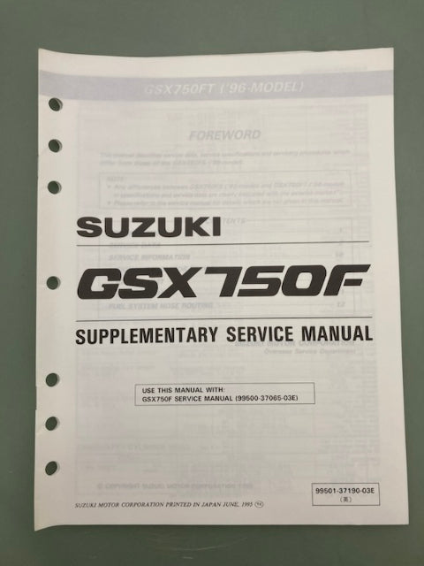 Suzuki 99501-37190-03E GSX750F Supplementary Service Manual '95 Genuine